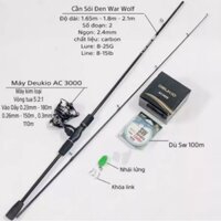 COMBO Cần Câu Lure Máy Đứng Deukio AC3000 Và Phụ Kiện Giá Rẻ , Bộ Cần Câu Cá Lure Sói Đen carbon Như Hình
