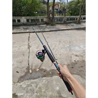 combo cần câu titan lure Đứng - Cần + máy Titan đẹp ánh tím