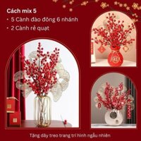 Combo cành hoa đào đông 6 nhánh,cành đồng, quả trang trí tết. Phụ kiện trang trí cao cấp