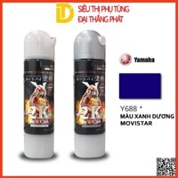 Combo Cao Cấp sơn Samurai, sơn xịt xe máy Y688 - MÀU XANH DƯƠNG MOVISTAR (Lót 2K04, Nền Bạc 3/124, Màu Y688*, Phủ 2K01)