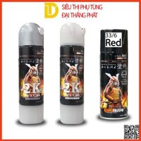 Combo cao cấp Sơn Samurai, sơn xịt xe máy màu đỏ tiêu chuẩn 33/6 (Lót: 2K04, Nền trắng 2/102, Màu đỏ 33/6, Phủ 2K01)