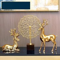 Combo Cặp hươu decor mạ vàng Grand Haven cây phất tài san hô trang trí nội thất cao cấp quà tân gia