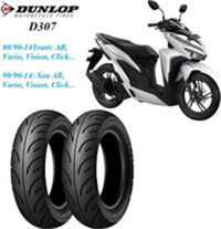 COMBO CẶP LỐP XE HONDA VISION / AIRBLADE  HÃNG DUNLOP SIZE 80.90-14 TL 40P VÀ 90.90-14 TL 46P D307