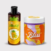 Combo chăm sóc cơ thể Gel dưỡng thể cho da dầu, mụn BareSoul Body Gel Juicy 250g + BLISS Body & Hair Scrub 330g