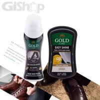 Combo chăm sóc giày da thuộc gồm Xi nước đánh giày GoldCare GC2000 và Xi mút đánh bóng da, giày GC4001