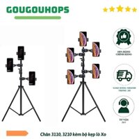 Combo Chân 2.1m + bộ kẹp điện thoại gắn vào chân, tripod hỗ trợ livestream,live, quay  nhiều máy cùng lúc