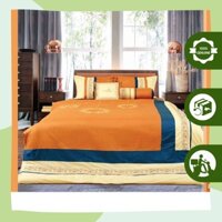 Combo Chăn Ga Gối Everhome EP 624 Tông Vàng đồng Chủ Đạo Kết Hợp Họa Tiết Mới Lạ Cách Điệu Vải Cotton Mềm Mịn