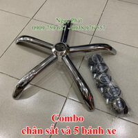 Combo Chân Sắt Ghế Xoay Văn Phòng Siêu Bền Và 5 Bánh Xe - Dùng Được Cho Ghế Gaming