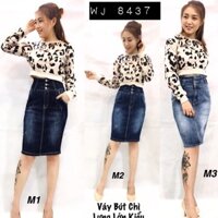 Combo Chân váy jean và áo tay dài da beo