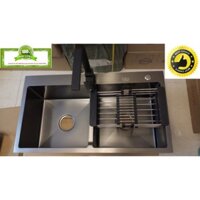 Combo Chậu Đúc Bồn Rửa Chén Bát INOX KOREA SUS 304 PHỦ NANO ĐEN và Xả Chậu và Rổ