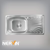 COMBO Chậu rửa bát 1 hố 1 cánh inox tặng kèm rổ đa năng và bộ xả, Kích thước chậu 750*400*240mm