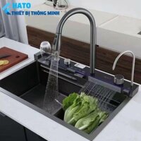 Combo  Chậu Rửa Bát 1 Hố Cao Cấp Hato Hiển Thị Nhiệt Độ, Bồn Rửa chén 1 Ngăn Lớn Kèm Vòi Lọc Nước, Thác Nước, Vòi Xịt