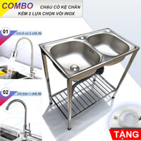 COMBO Chậu Rửa Chén Bát 2 Hộc 78x43cm Có Chân Kèm Vòi Inox Nước Lạnh KAZTA - Gồm kệ chân, chậu, vòi, bộ xả tặng dây cấp keo non - Kèm vòi 1 2 chế độ