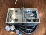 Combo Chậu rửa chén bát 2 ngăn, Bồn rửa chén đúc nguyên khối Inox SUS 304 2 hộc đôi