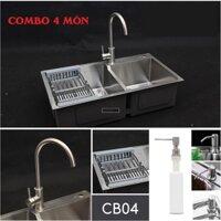 Combo Chậu Rửa Chén Bát Bồn rửa chén INOX SUS 304 Vòi Rửa Chén Nóng Lạnh và Bình Xà Bông và Xả Chậu và Rổ
