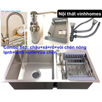 Combo Chậu Rửa Chén Bát INOX SUS 304 N7 8245 và Xả chậu và Rổ Đa Năng và Vòi Chén và Bình Rửa Chén