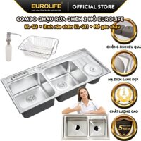 Combo chậu rửa chén Eurolife EL-C3 (Trắng bạc) + 1 bình xịt nước rửa chén EL-C11 + 1 rổ Inox