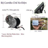 Combo chế xe điện chân ga motor giảm tốc 12v 350w, động cơ giảm tốc 12V 350 dùng chân ga làm xe điện