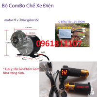 Combo chế xe điện motor 12V 250W giảm tốc tay ga, motor giảm tốc 12V 250W, động cơ giảm tốc 12V 250W