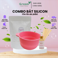Combo Chén ( Bát) Nấu Sáp Wax Lông Silicon + Sáp Wax Lông  Cao Cấp Tiệm GREENWAXING + Mỡ Trăn Tặng Que Gỗ Phết Sáp