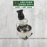 COMBO Chổi cọ tạo bọt + Bát đựng kem cạo râu + Giá đỡ Cọ INox