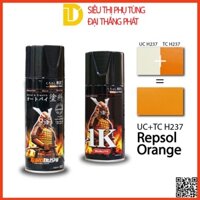 Combo cơ bản sơn samurai, sơn xịt xe máy màu cam Repsol TCH237 (Lót UCH210, Nền UCH237, Màu TCH237, Phủ K1K)