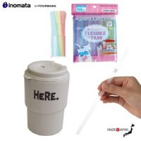 Combo cốc giữ nhiệt có nắp xoay Here 320ml  set 150 chiếc ống hút 5x180mm - made in Japan - Màu Be