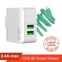 Combo Cốc sạc  2 cổng USB (2.4A 12W max) Silicon Power + Cáp sạc micro USB Romoss - Hãng phân phối chính thức