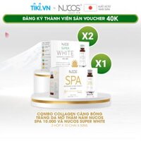 Combo collagen căng bóng trắng da mờ thâm nám Nucos Spa 10.000 và Nucos Super White 3 hộpx10 chaI