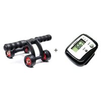 Combo Con lăn tập bụng AB Roller + Máy đếm bước Pedometer