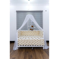 Combo Cũi, Full bộ 7 sản phẩm dành cho nôi cũi trẻ em từ 0-5 tuổi, Cũi Gỗ Quế, Quây Ga Xô Muslin