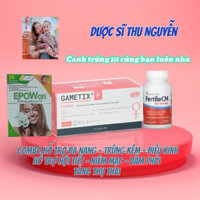 combo đa nang, tăng thụ thai, gametix f hộp 30 gói, EPOWON tinh dầu anh thảo 30 viên, fertile cm đẹp niêm mạc 90 viên