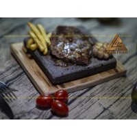 COMBO Đá núi lửa nướng thịt loại nhỏ 15x15cm dày 3cm + đế gỗ thông khò nhiệt nghệ thuật - ISO9001