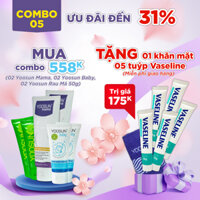 [COMBO ĐẶC BIỆT] Combo 02 Yoosun Mama, 02 Yoosun Baby và 02 Yoosun Rau Má 50g - TẶNG NGAY 01 khăn mặt và 05 Vaseline