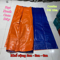 Combo dài 10m Bạt xanh cam dày 2 lớp, khổ rộng 4m - 3m -2m Dùng che mưa nắng, đậy vật dụng hoặc làm bể nuôi ốc...