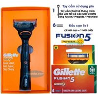Combo dao cạo râu 5 lưỡi Gillette Fusion5 Power (1 tay cầm sử dụng pin và 5 đầu cạo 5+1)