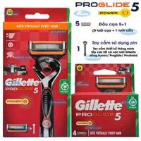 Combo dao cạo râu 5 lưỡi Gillette Proglide5 Power (1 tay cầm sử dụng pin và 5 đầu cạo 5+1)