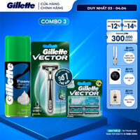 Combo Dao Cạo Râu GILLETTE Vector 1UP Hộp 1 Cái + Lưỡi Dao Vector Hộp 4 Lưỡi+ Bọt Cạo Râu Gillette Hương Chanh Chai 175g