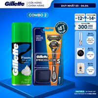 Combo Dao Cạo Râu GILLETTE Fusion Proglide Manual 1UP Hộp 1 Cán 1 Lưỡi Và Bọt Cạo Râu Gillette Hương Chanh Chai 175g