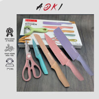 Combo dao nhà bếp, dao lúa mạch 6 món kháng khuẩn, Siêu Sắc, Siêu Sạch Màu sắc Dễ Thương