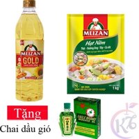 Combo Dầu ăn Meizan Gold chai 1 lít + bịch hạt nêm Meizan 1kg Tặng 1 chai dầu gió xanh 24ml - dầu ăn cao cấp 1L DATE MỚI