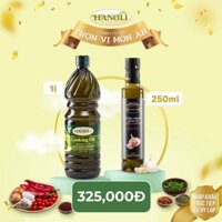 Combo Dầu ăn oliu Hanoli 1L và Dầu oliu siêu nguyên chất vị tỏi Olympias 250ml