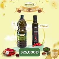 Combo Dầu ăn oliu Hanoli 1L và Dầu oliu siêu nguyên chất vị ớt Olympias 250ml