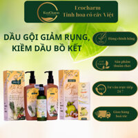 Combo Dầu gội đầu bồ kết sả chanh Ecocharm-Dầu xả bưởi dừa-Xịt dưỡng tóc 250ml kiềm dầu, nấm gầu