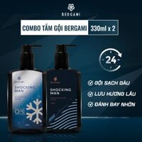 Combo Dầu gội đầu cao cấp 330ml &amp; Sữa tắm nước hoa Nam Bergami 330ml - Sữa tắm Shocking Man