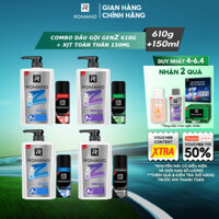 Combo Dầu gội nam Romano Gen Z Hương Sea Breeze/ Forest Cedar 610g/ chai + Xịt khử mùi cho nam nam 150ml/ chai