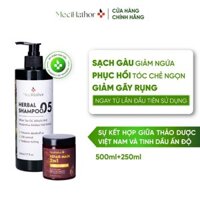 Combo Dầu Gội Thảo Dược Tinh Dầu Herbal Shampoo 05 500ML Kem Ủ Xả Repair Mask 2in1 250ML MeciHathor Dưỡng Tóc Giảm Gàu