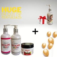 Combo dầu gội, xả nano , ủ tóc kèm quà tặng phục hồi tóc hư tổn redlife 400ml