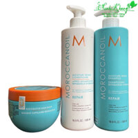 Combo dầu gội xả và hấp MOROCCANOIL Moisture Repair phục hồi độ ẩm 500mlx2 + 250ml ( MK )