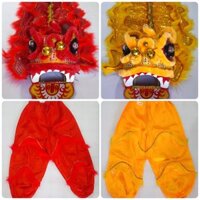 Combo đầu lân-quàn lân cho bé từ 2-8 tuổi  gồm đuôi kim sa may 2 lớp. Tặng kèm pin.